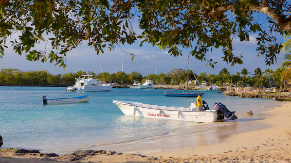 Bayahibe Beach near Dreams La Romana Resort & Spa with tropical shoreline and clear Caribbean waters