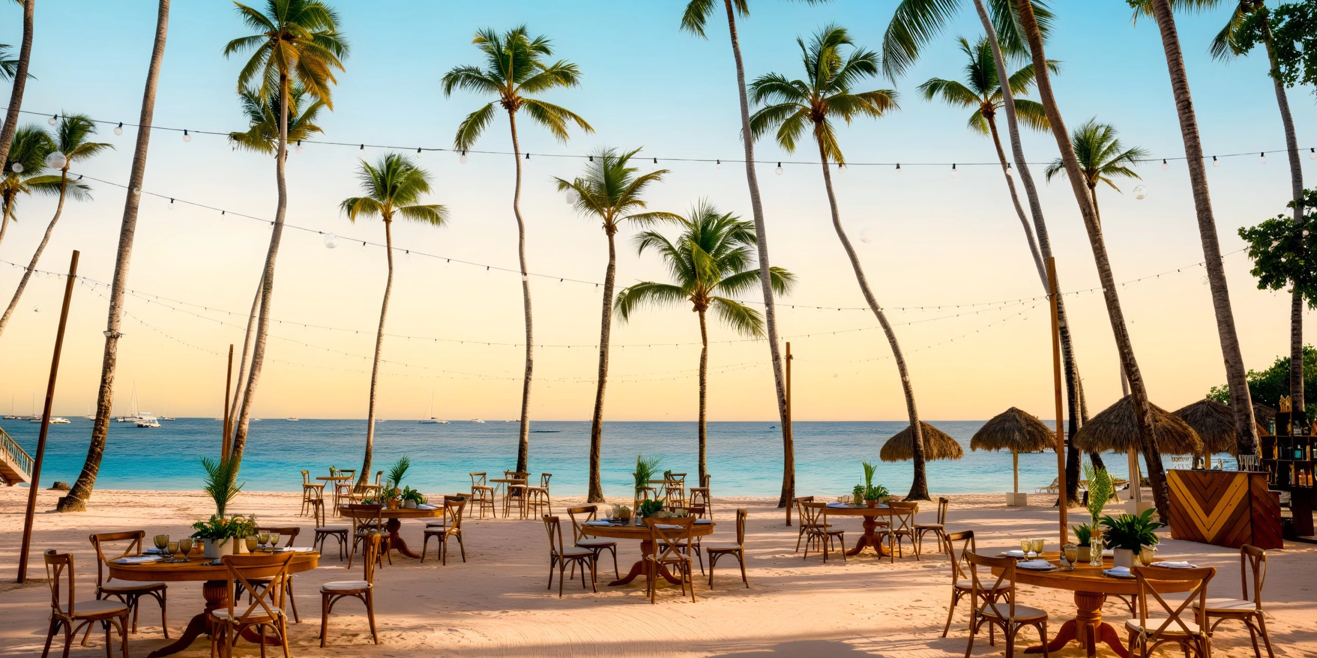 Beach wedding ceremony setup at Dreams La Romana Resort & Spa overlooking the Caribbean Sea