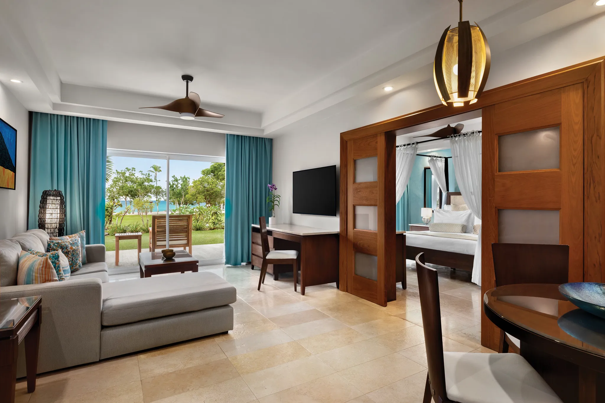Preferred Club Master Suite Ocean Front with plunge pool, separate living area, and ocean views at Dreams La Romana Resort & Spa.